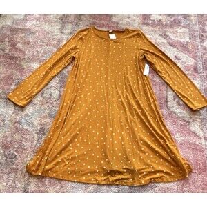Old Navy Womens Mustard Yellow White Polka Dot A-Line Long Sleeve Dress Size M
